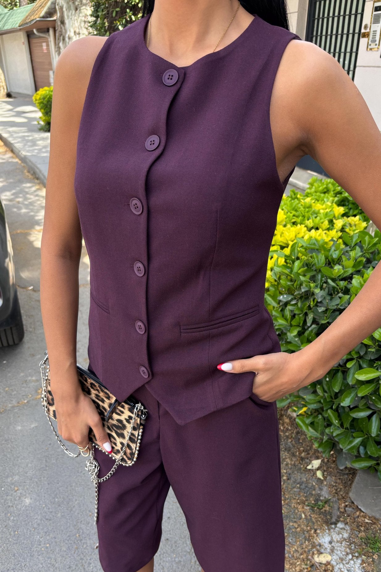 Midi Shorts and Vest Viscose Suit purple
