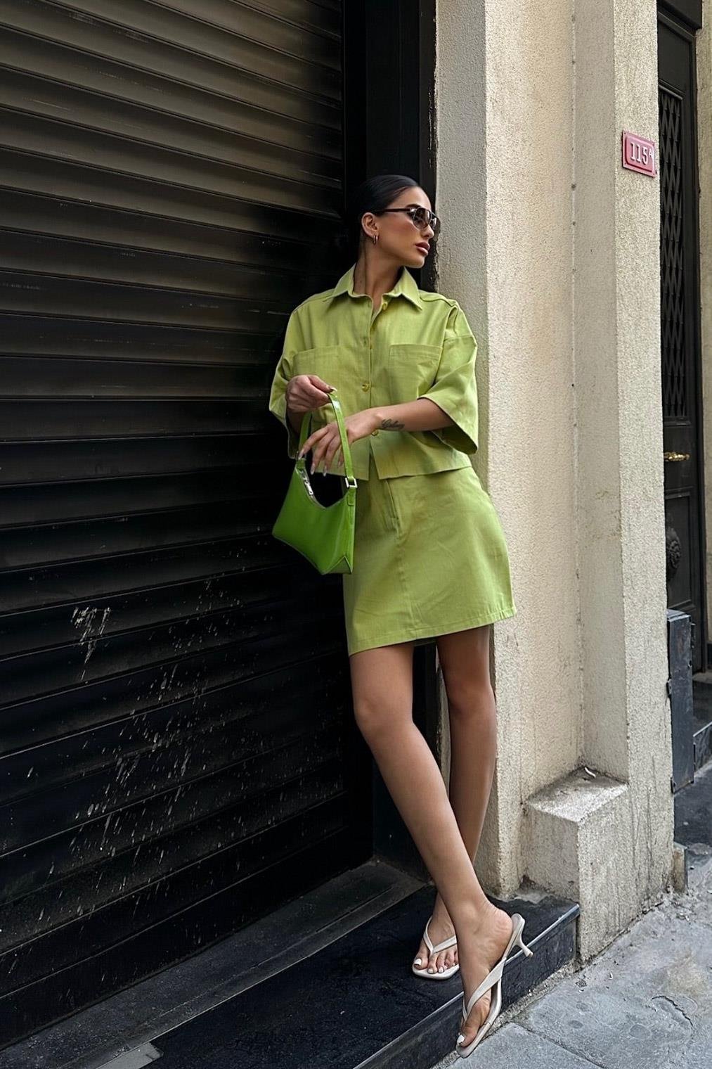 Naomi Gabardine Skirt Suit Green