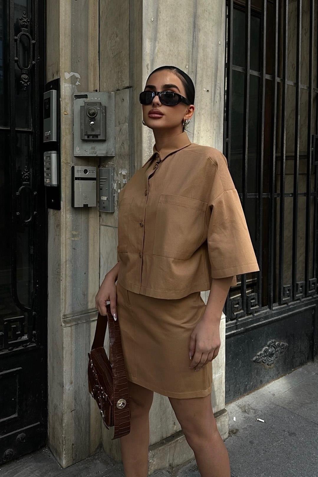 Naomi Gabardine Skirt Suit Brown