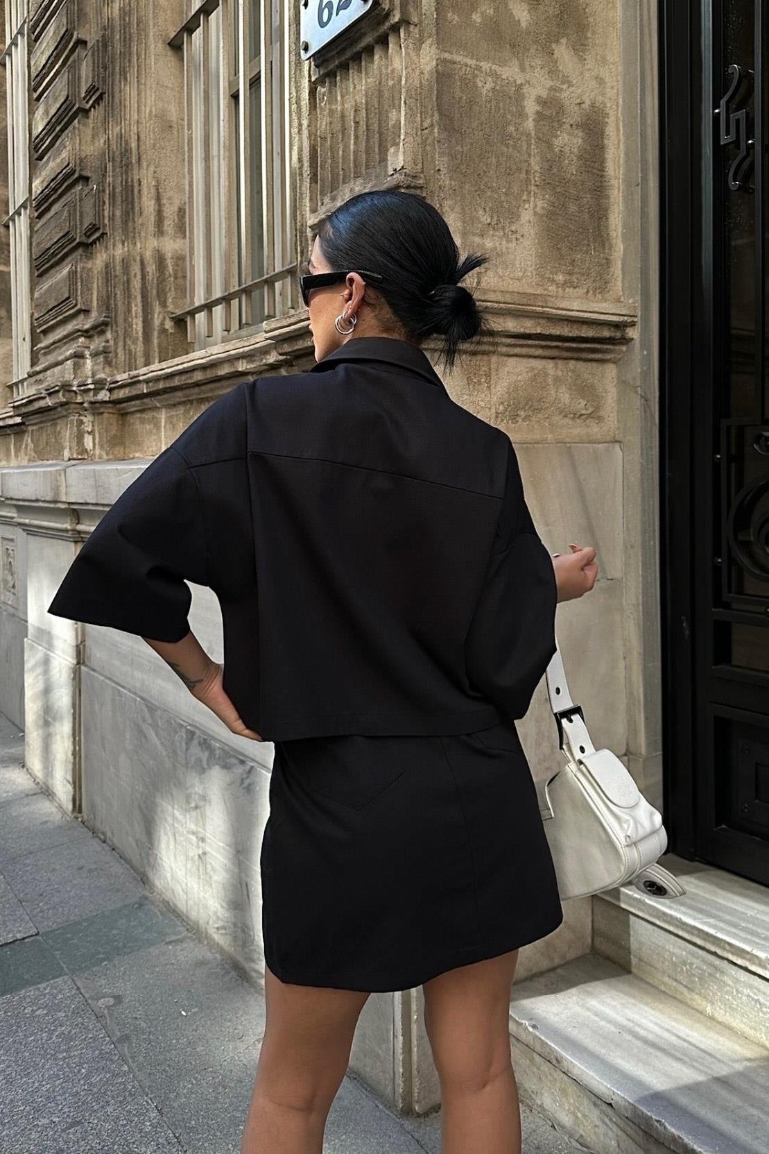 Naomi Gabardine Skirt Suit Black