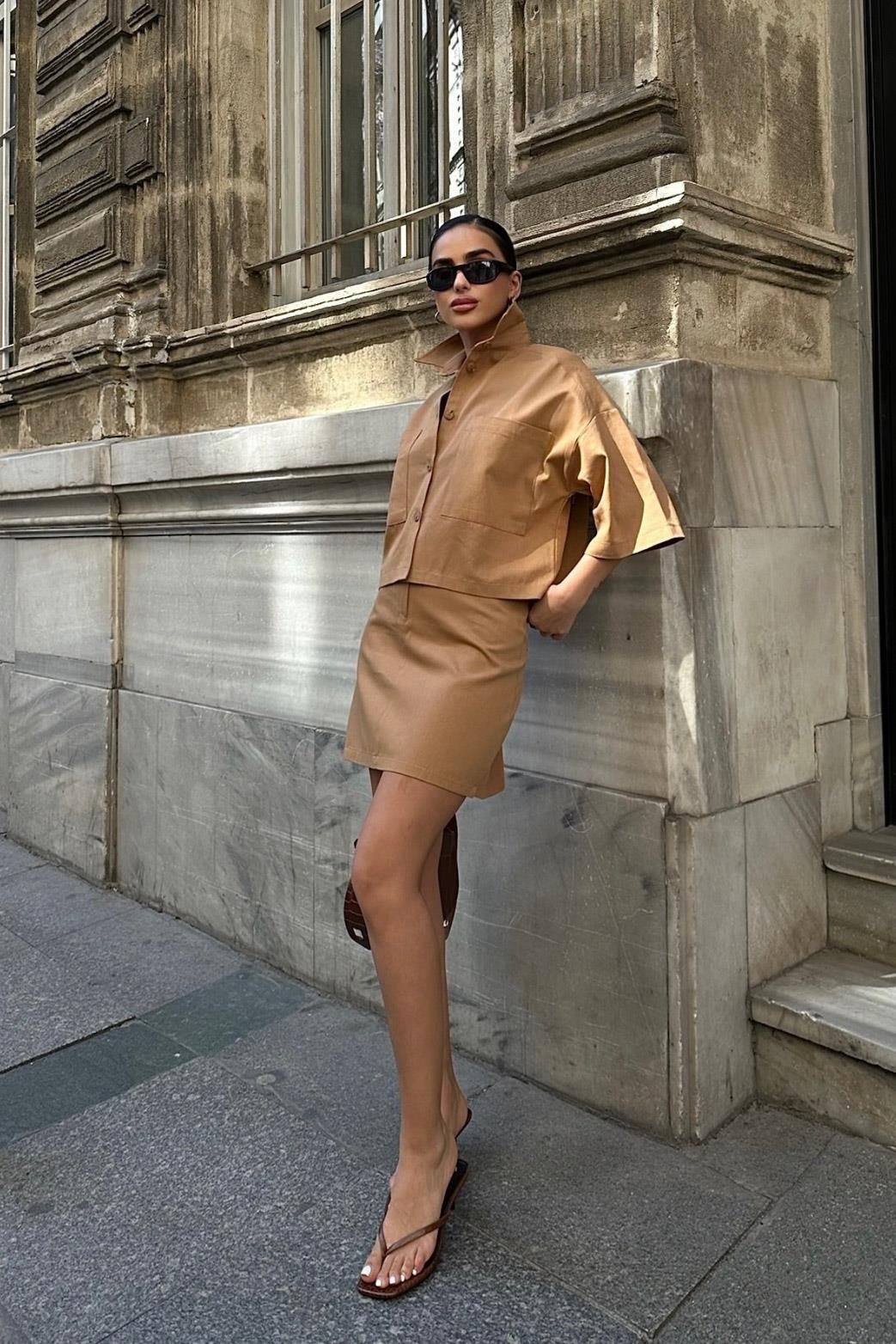 Naomi Gabardine Skirt Suit Brown
