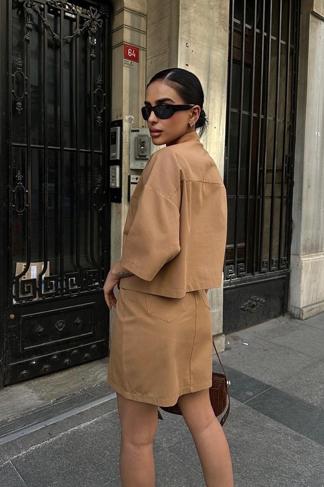 Naomi Gabardine Skirt Suit Brown