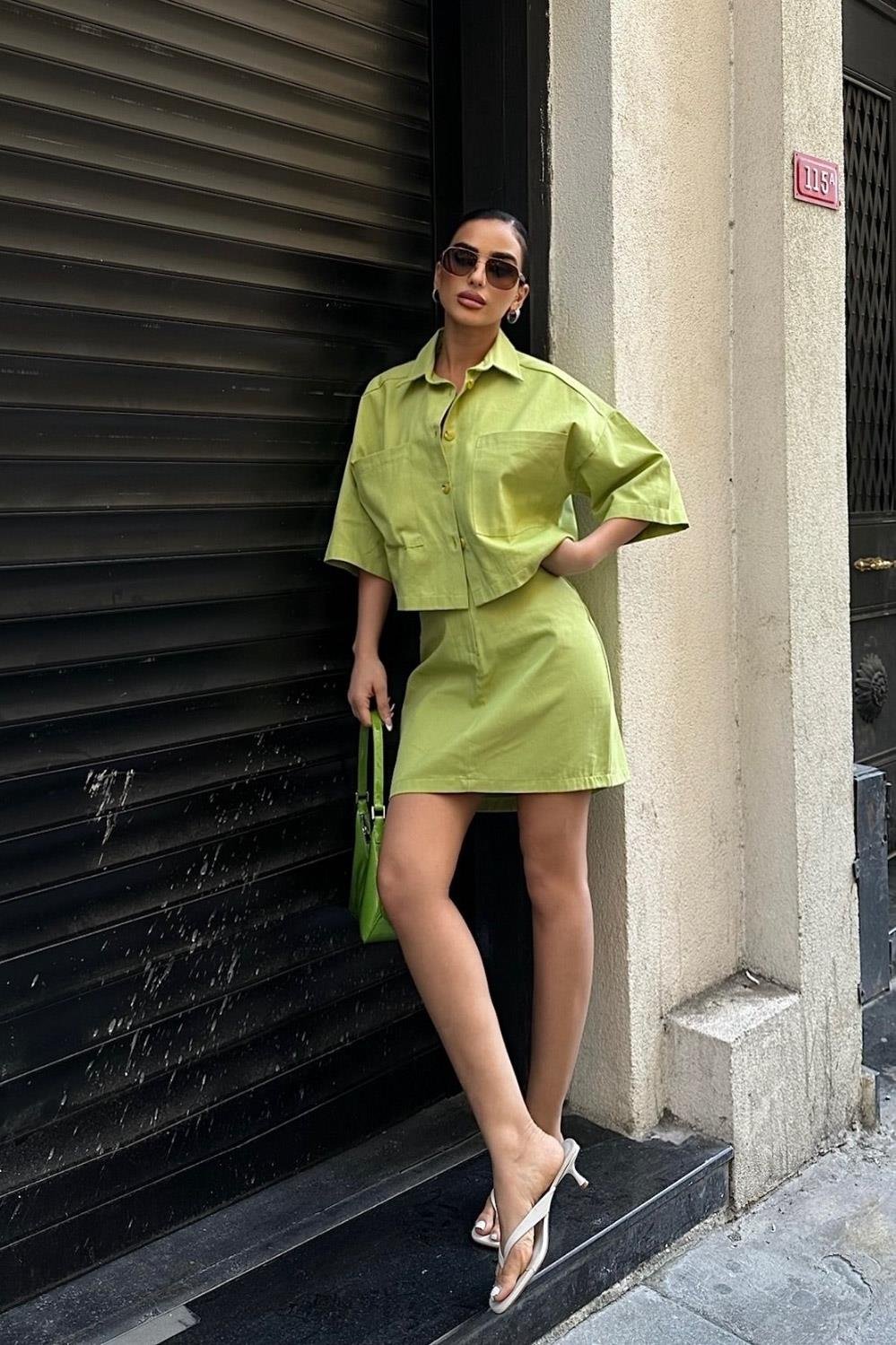 Naomi Gabardine Skirt Suit Green