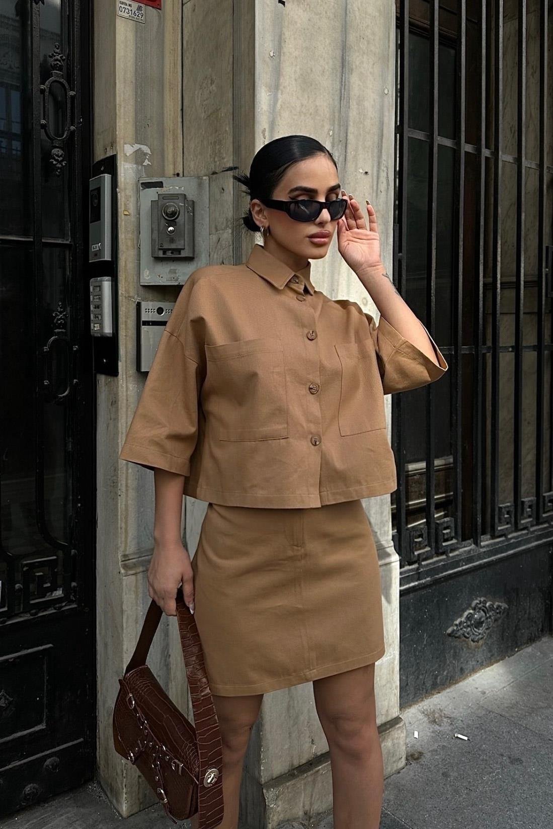 Naomi Gabardine Skirt Suit Brown