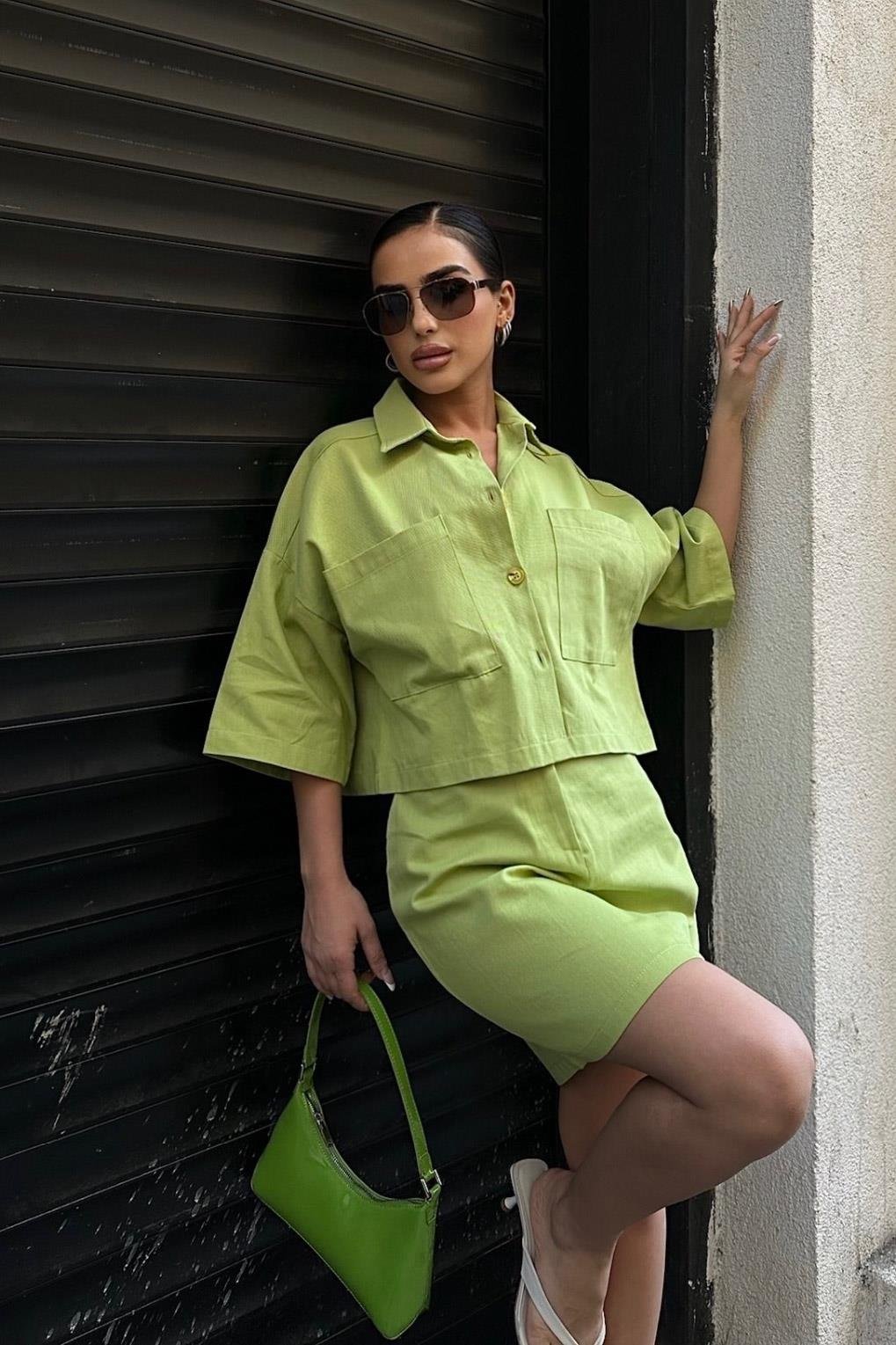 Naomi Gabardine Skirt Suit Green
