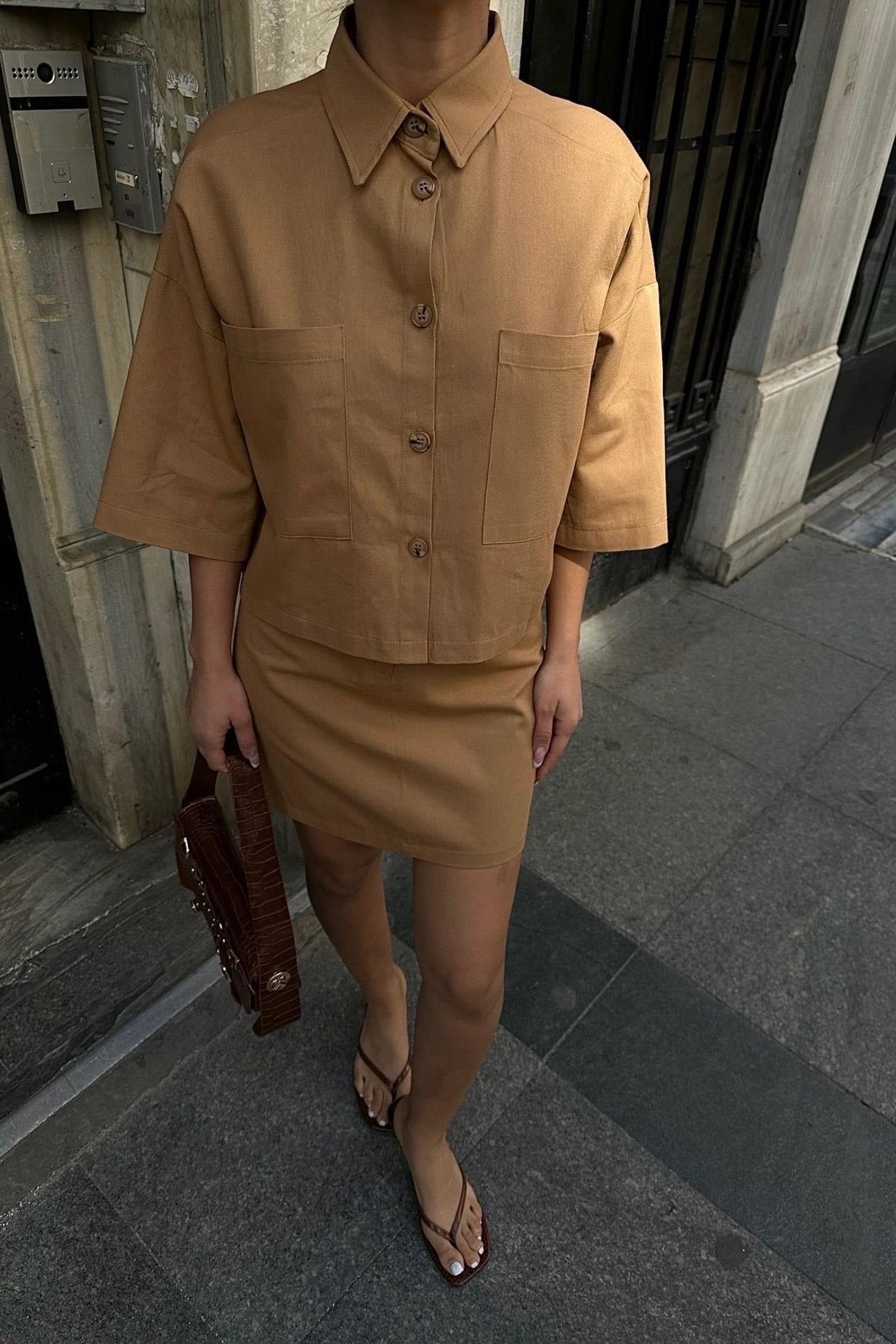 Naomi Gabardine Skirt Suit Brown