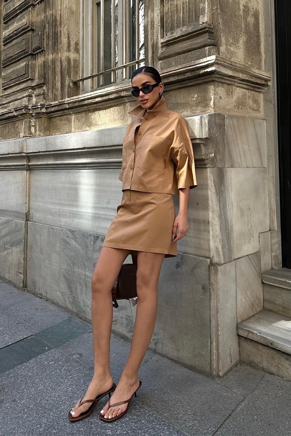 Naomi Gabardine Skirt Suit Brown