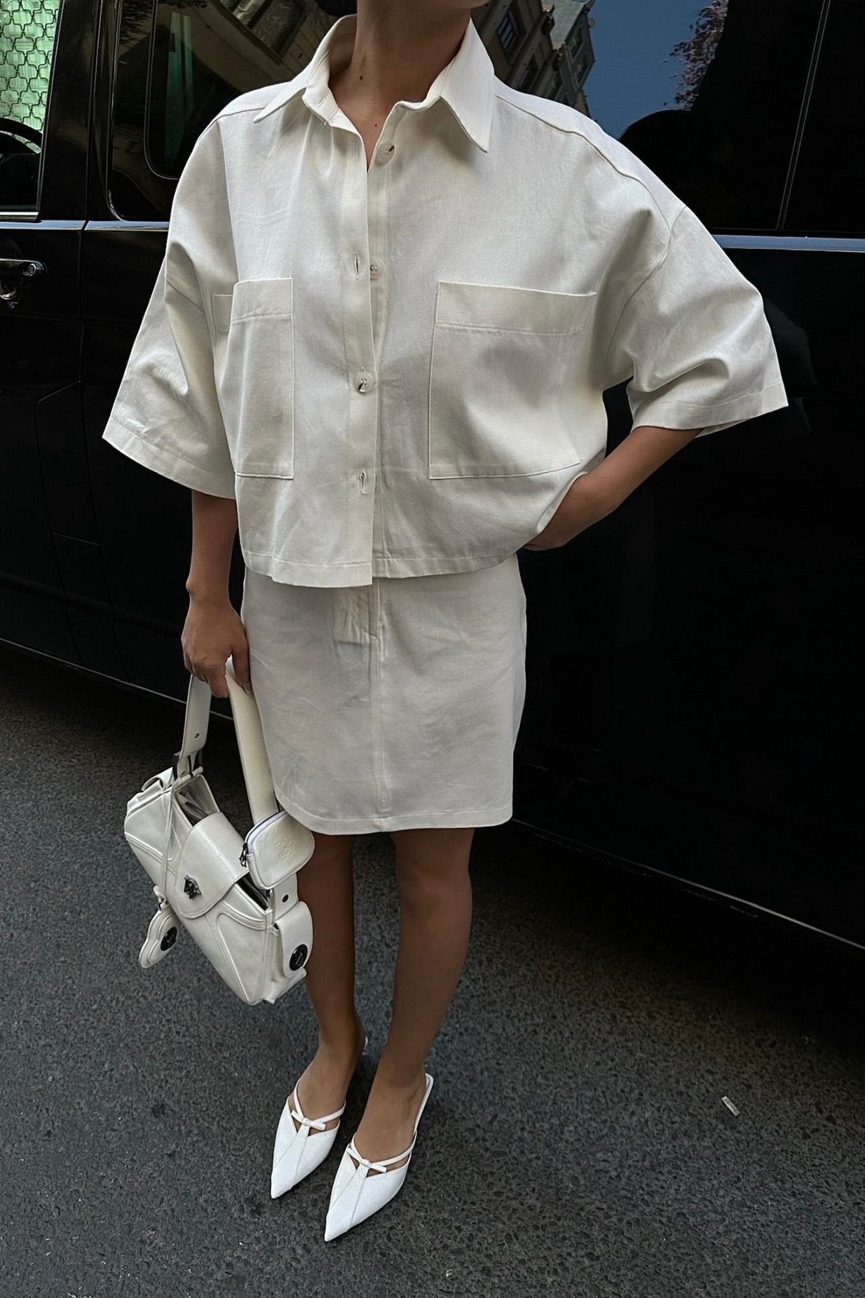 Naomi Gabardine Skirt Suit white