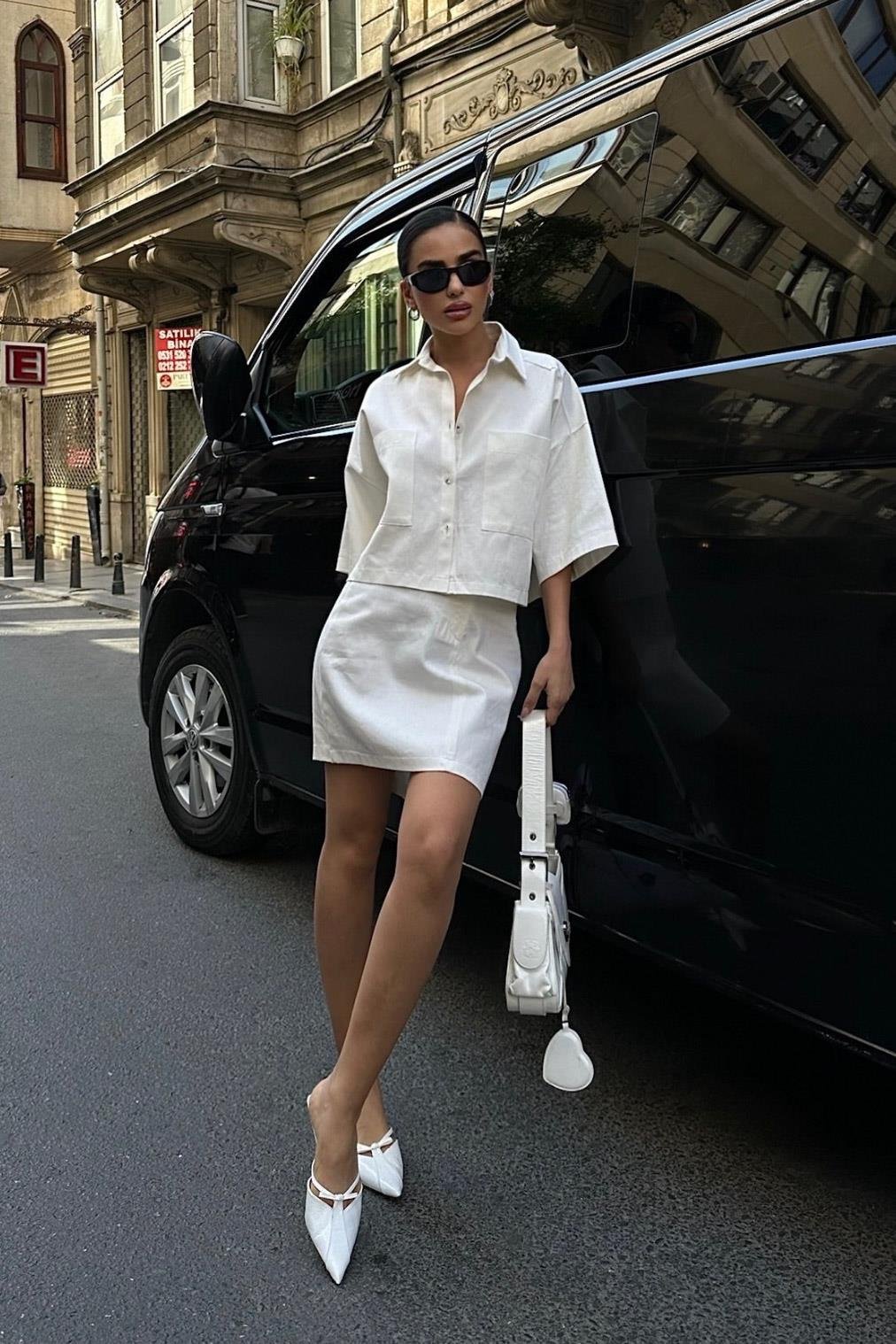 Naomi Gabardine Skirt Suit white