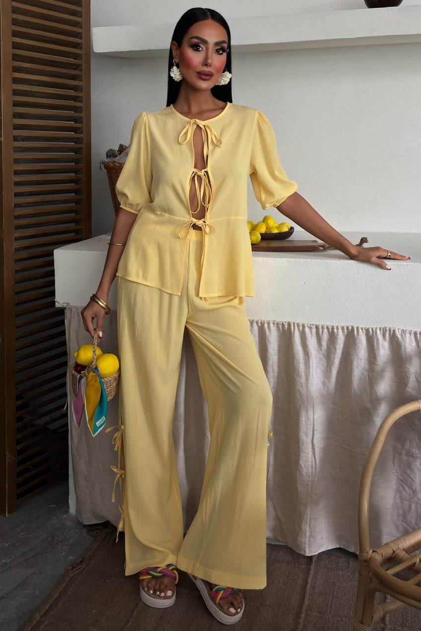Lace-up Front, Slit-Legged, Crinkle-Shabby Suit yellow