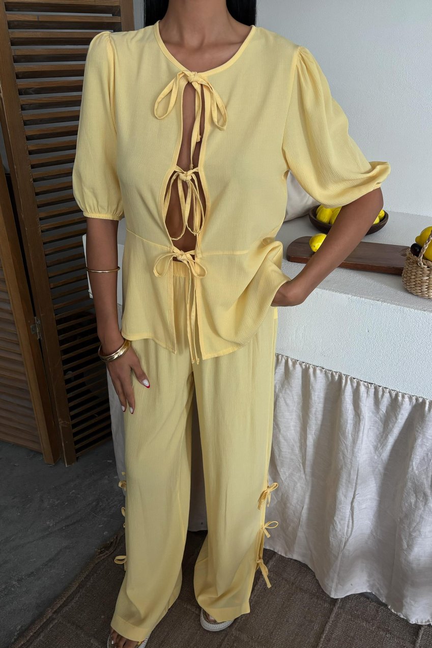 Lace-up Front, Slit-Legged, Crinkle-Shabby Suit yellow