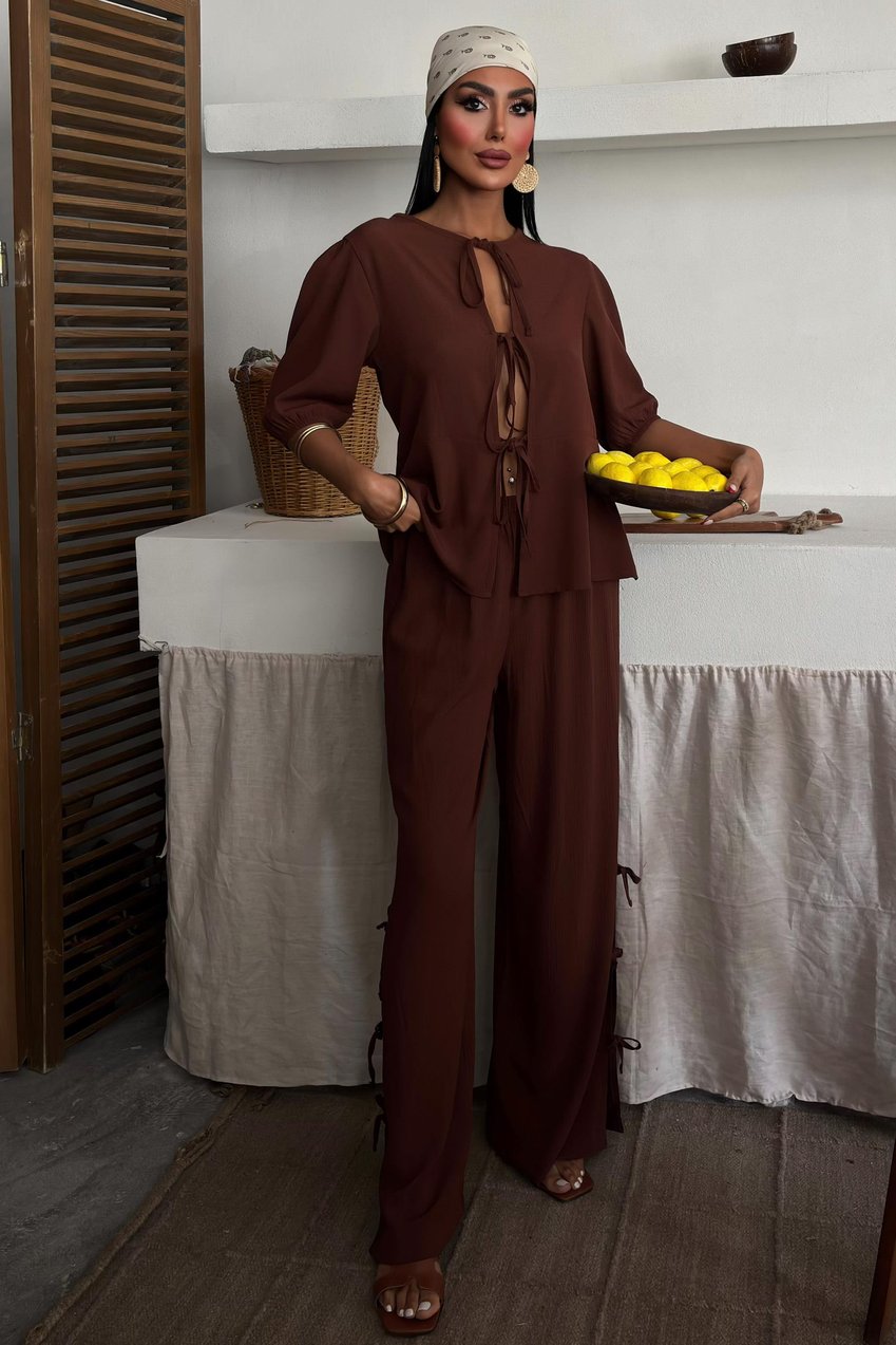 Lace-up Front, Slit-Legged, Crinkle-Shabby Suit Brown
