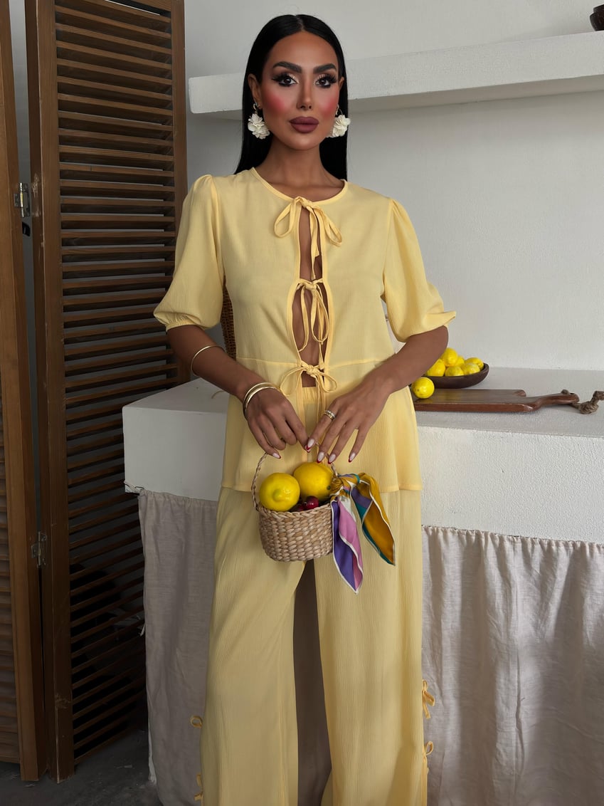Lace-up Front, Slit-Legged, Crinkle-Shabby Suit yellow
