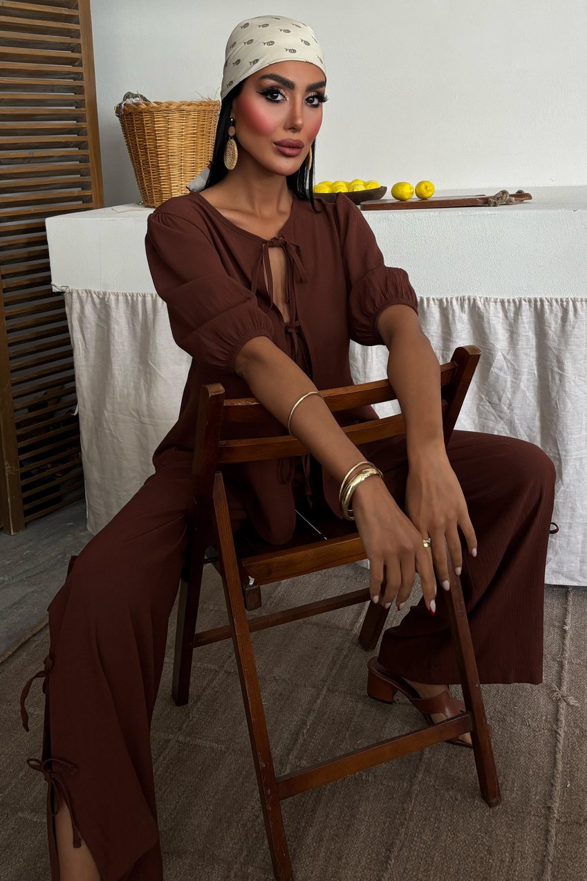 Lace-up Front, Slit-Legged, Crinkle-Shabby Suit Brown