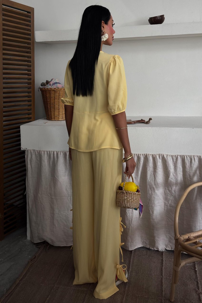 Lace-up Front, Slit-Legged, Crinkle-Shabby Suit yellow