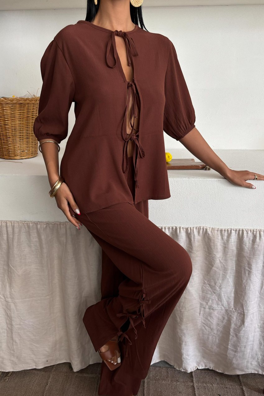Lace-up Front, Slit-Legged, Crinkle-Shabby Suit Brown