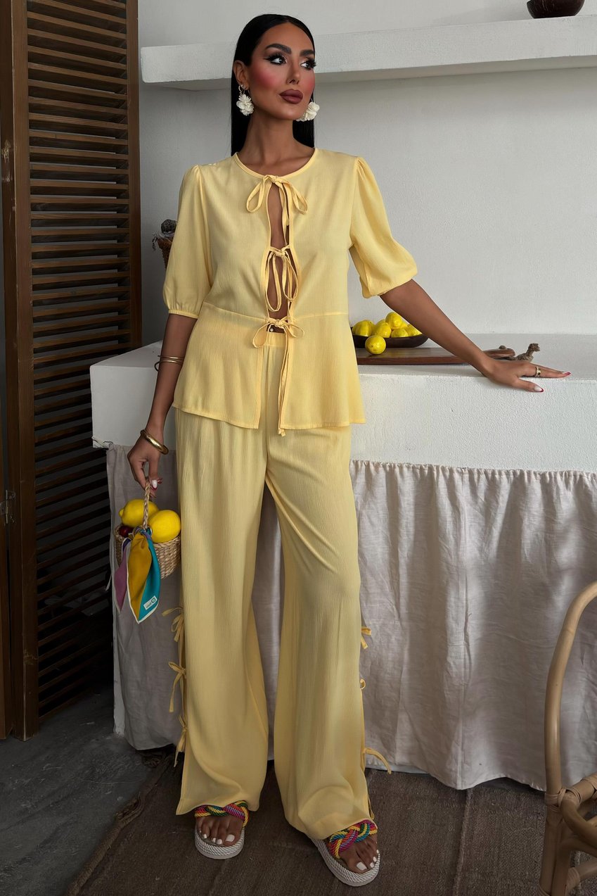 Lace-up Front, Slit-Legged, Crinkle-Shabby Suit yellow