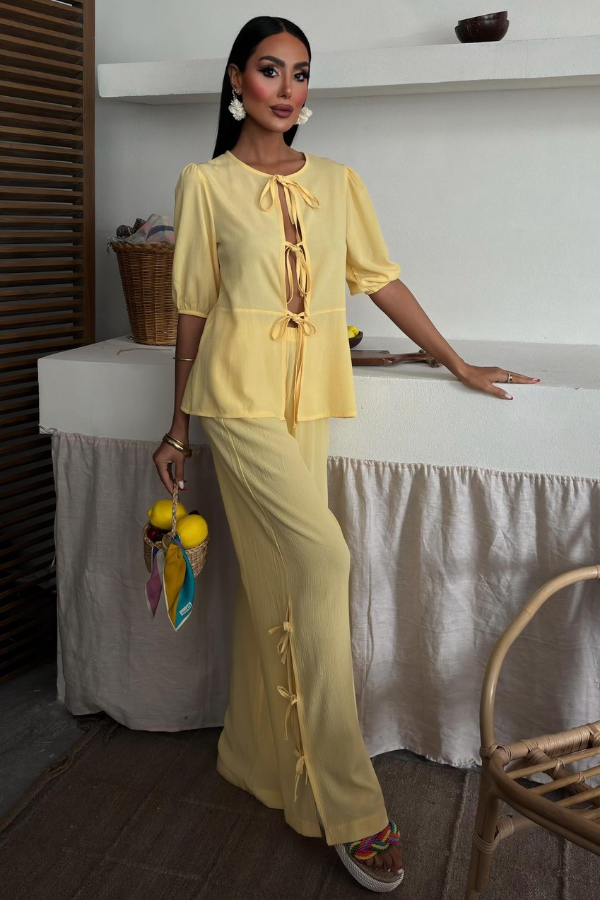 Lace-up Front, Slit-Legged, Crinkle-Shabby Suit yellow