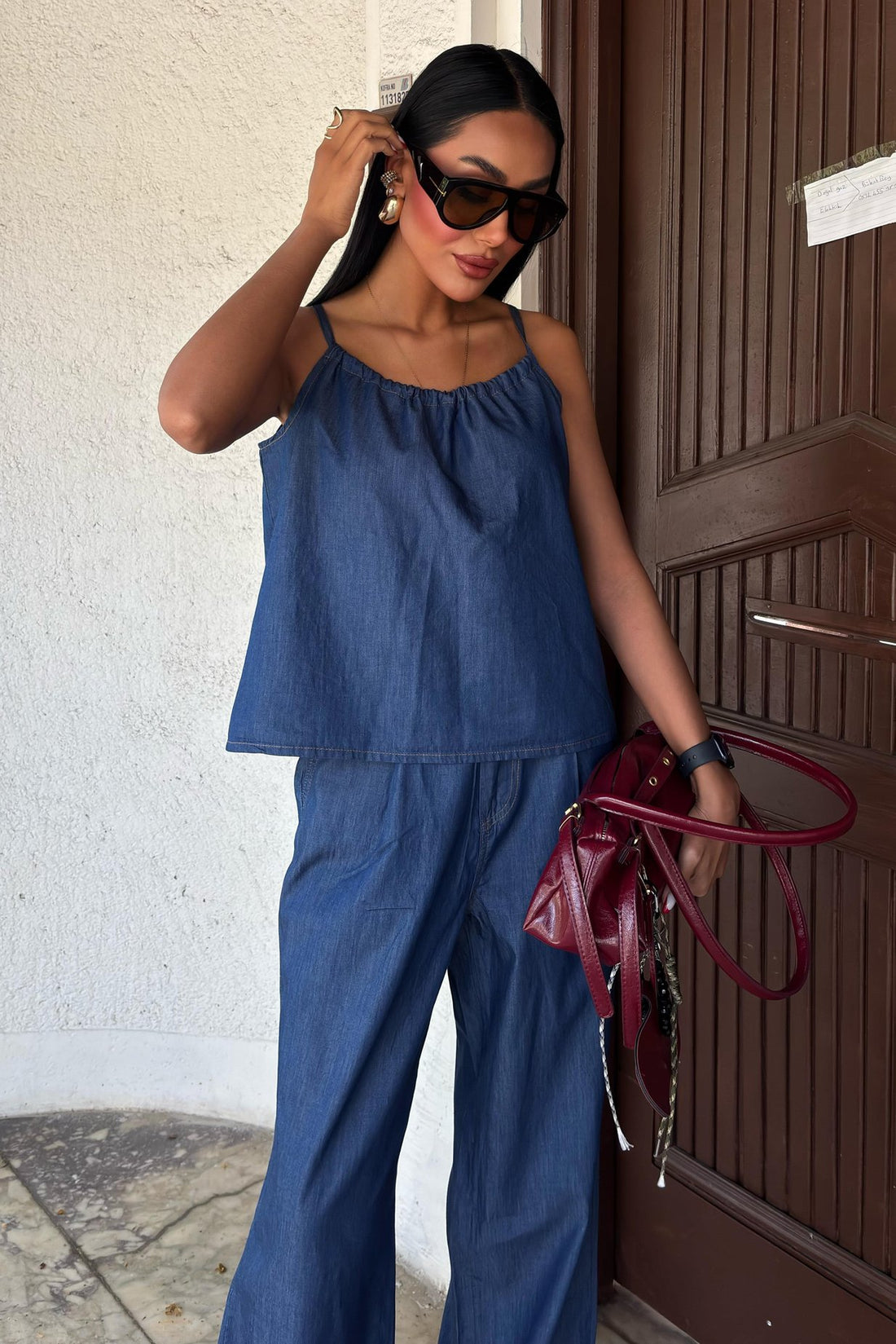 Pleated Front Suspender Tencel Suit Dark Blue