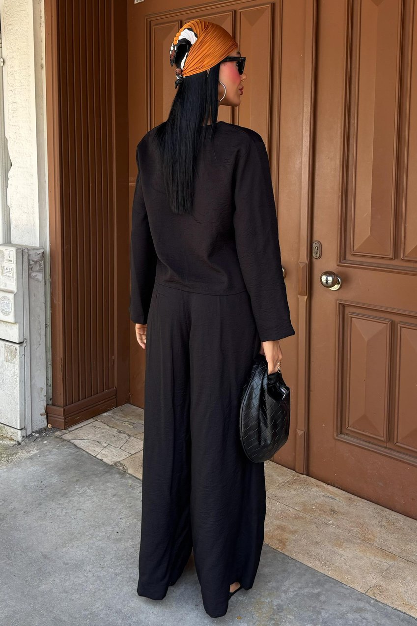 Thin Front Cord Detail and Double Leg Trouser Suit Black