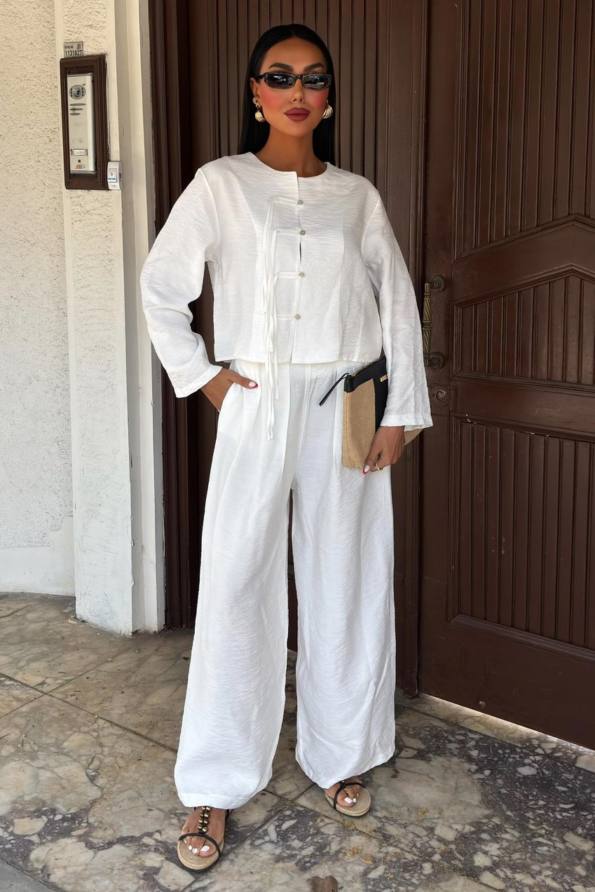 Thin Front Cord Detail and Double Leg Trouser Suit white
