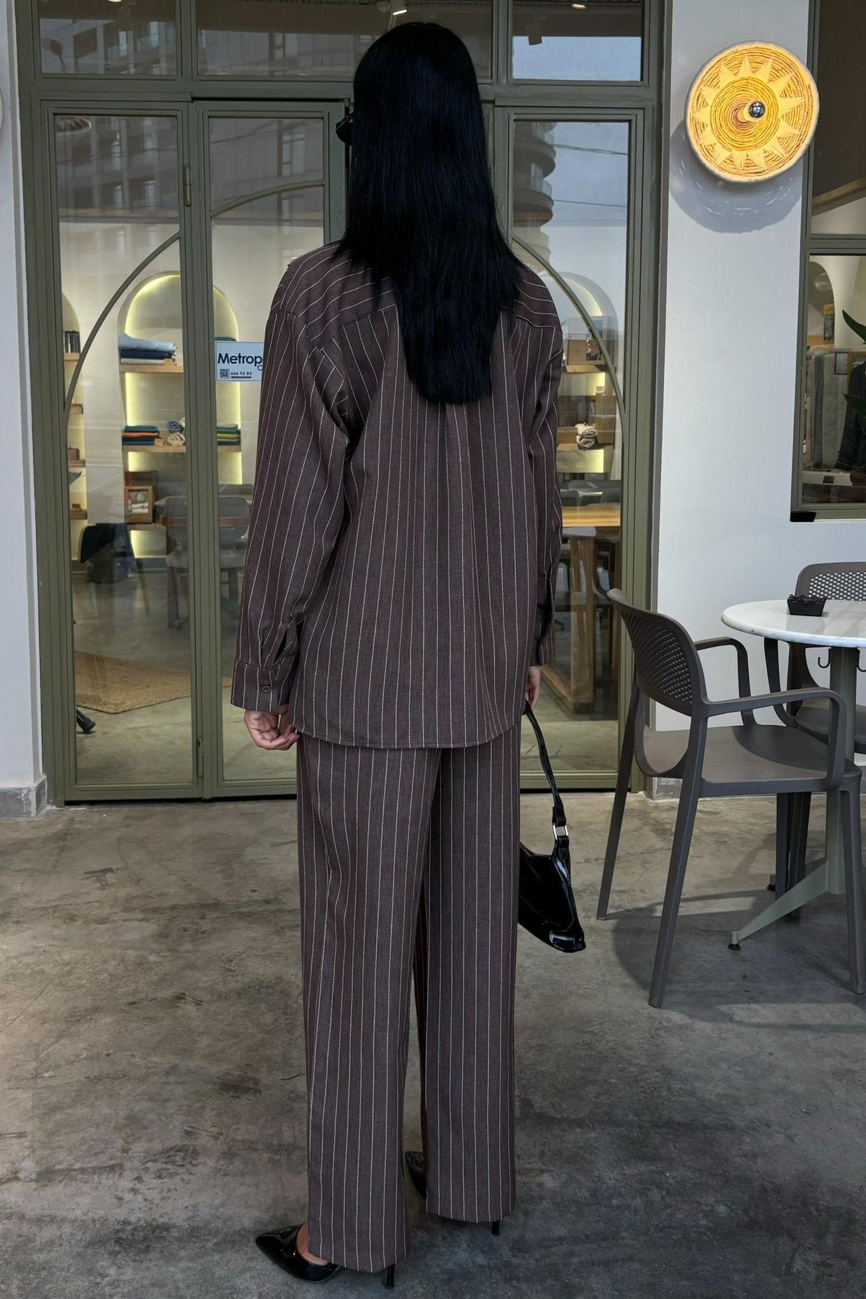 Striped Suit with Palazzo Pants Brown