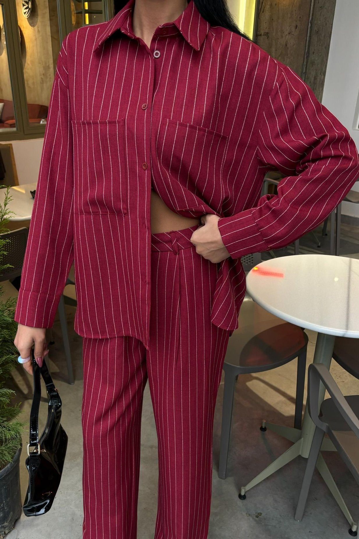 Striped Suit with Palazzo Pants Red