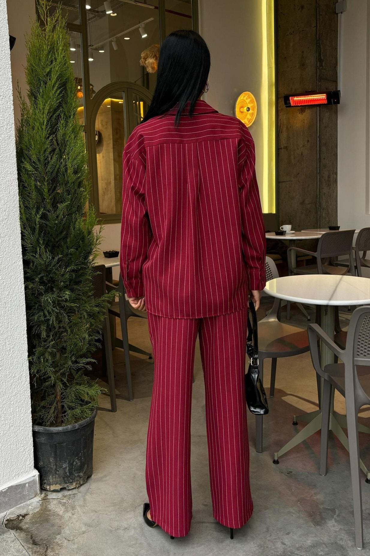 Striped Suit with Palazzo Pants Red