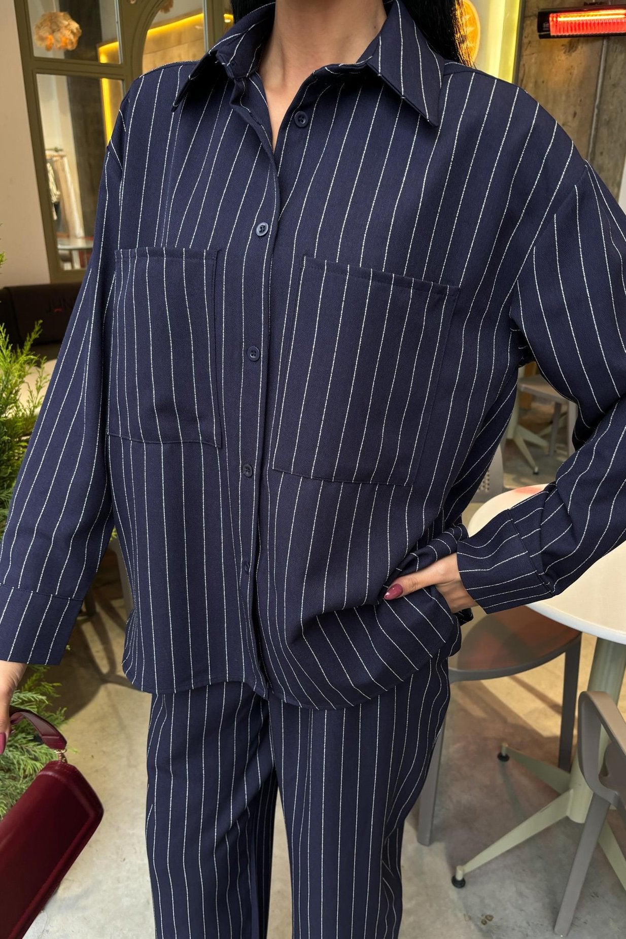 Striped Suit with Palazzo Pants Blue