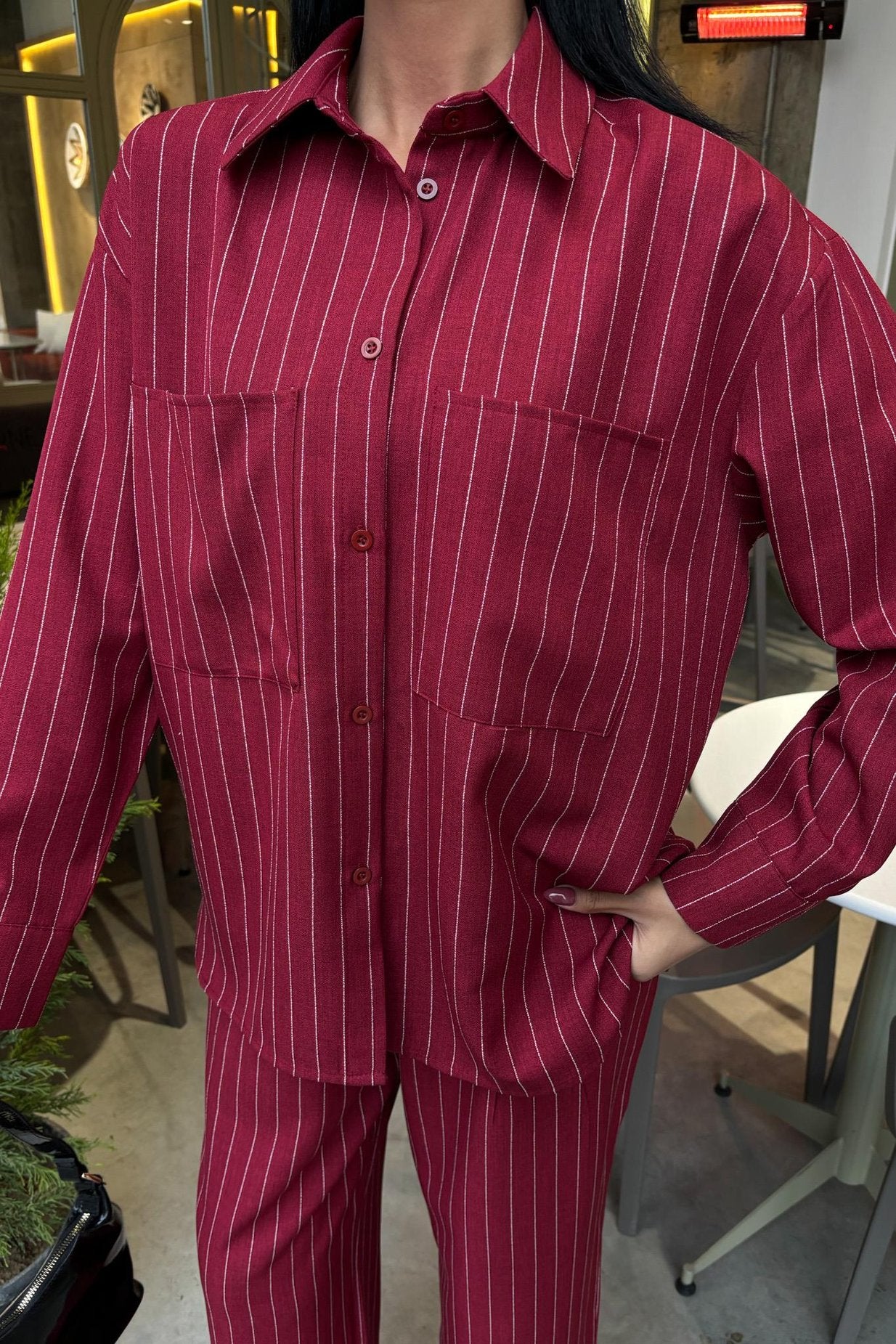 Striped Suit with Palazzo Pants Red