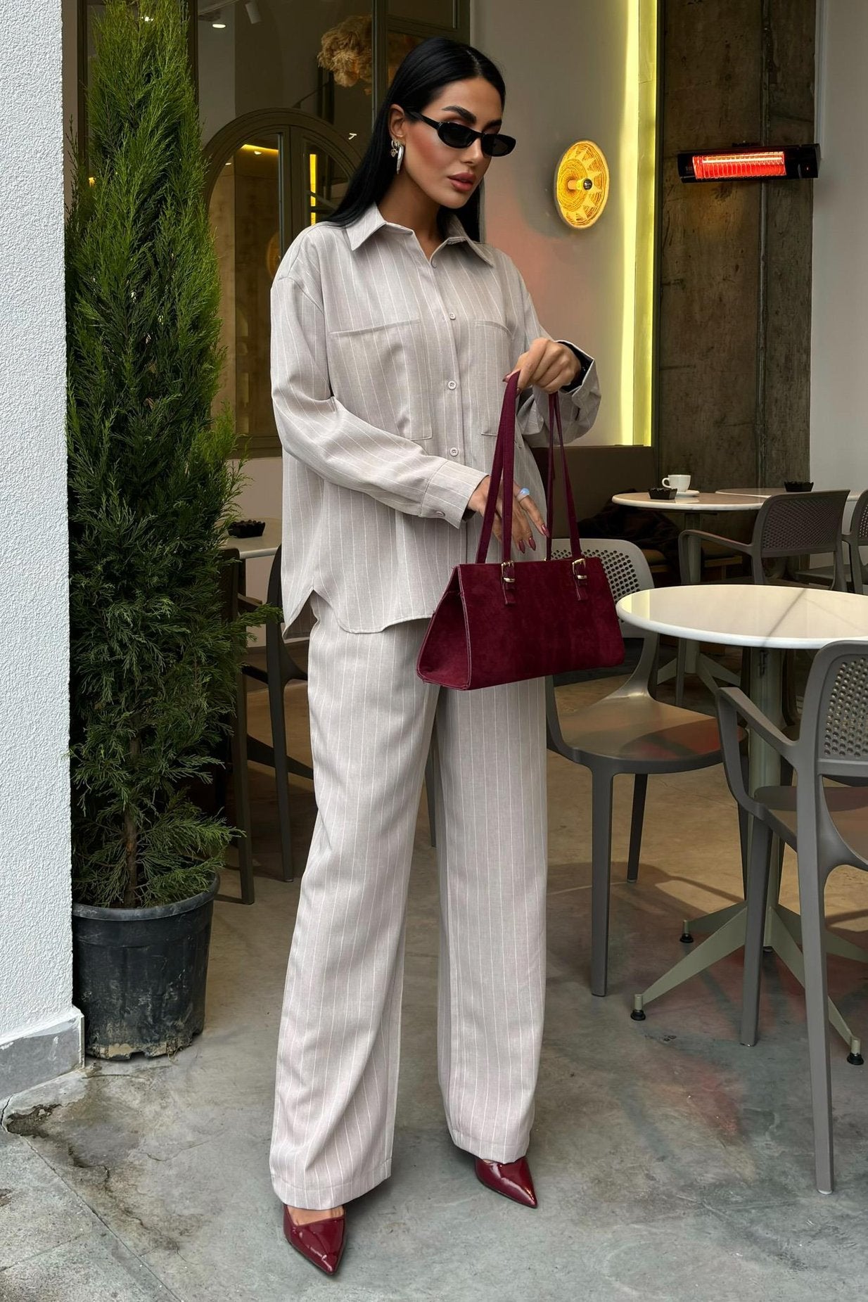 Striped Suit with Palazzo Pants silver