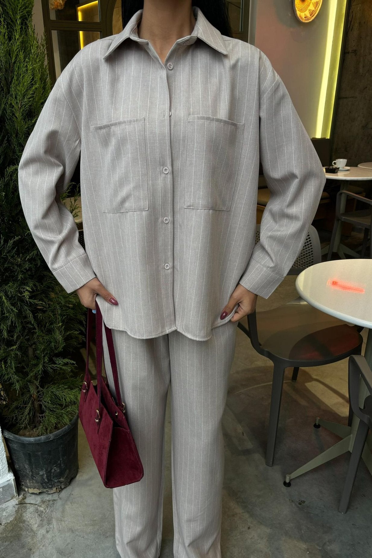 Striped Suit with Palazzo Pants silver