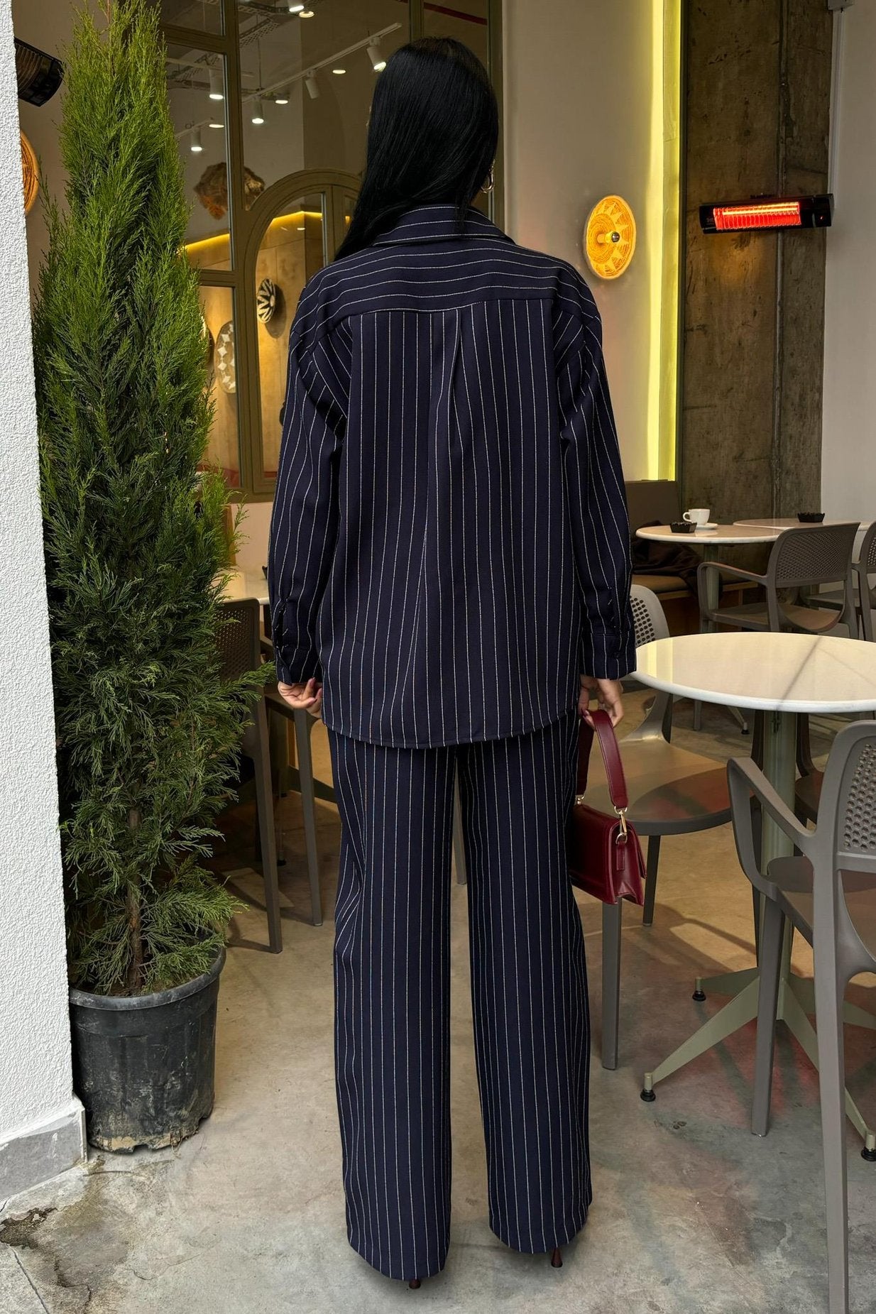 Striped Suit with Palazzo Pants Blue