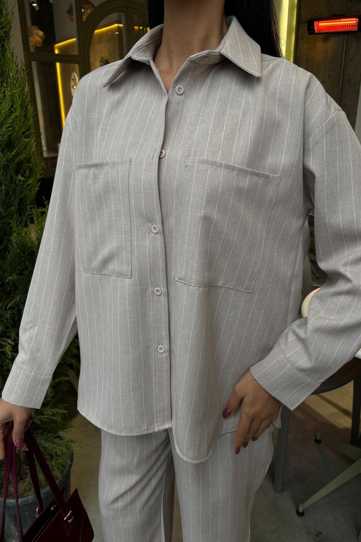 Striped Suit with Palazzo Pants silver