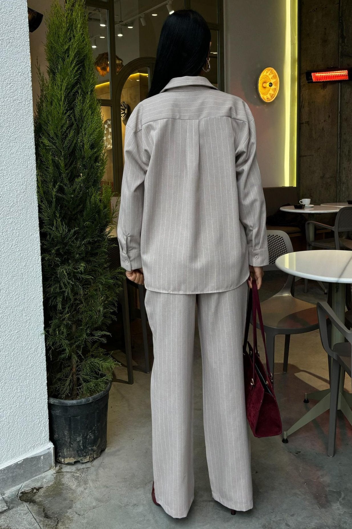 Striped Suit with Palazzo Pants silver