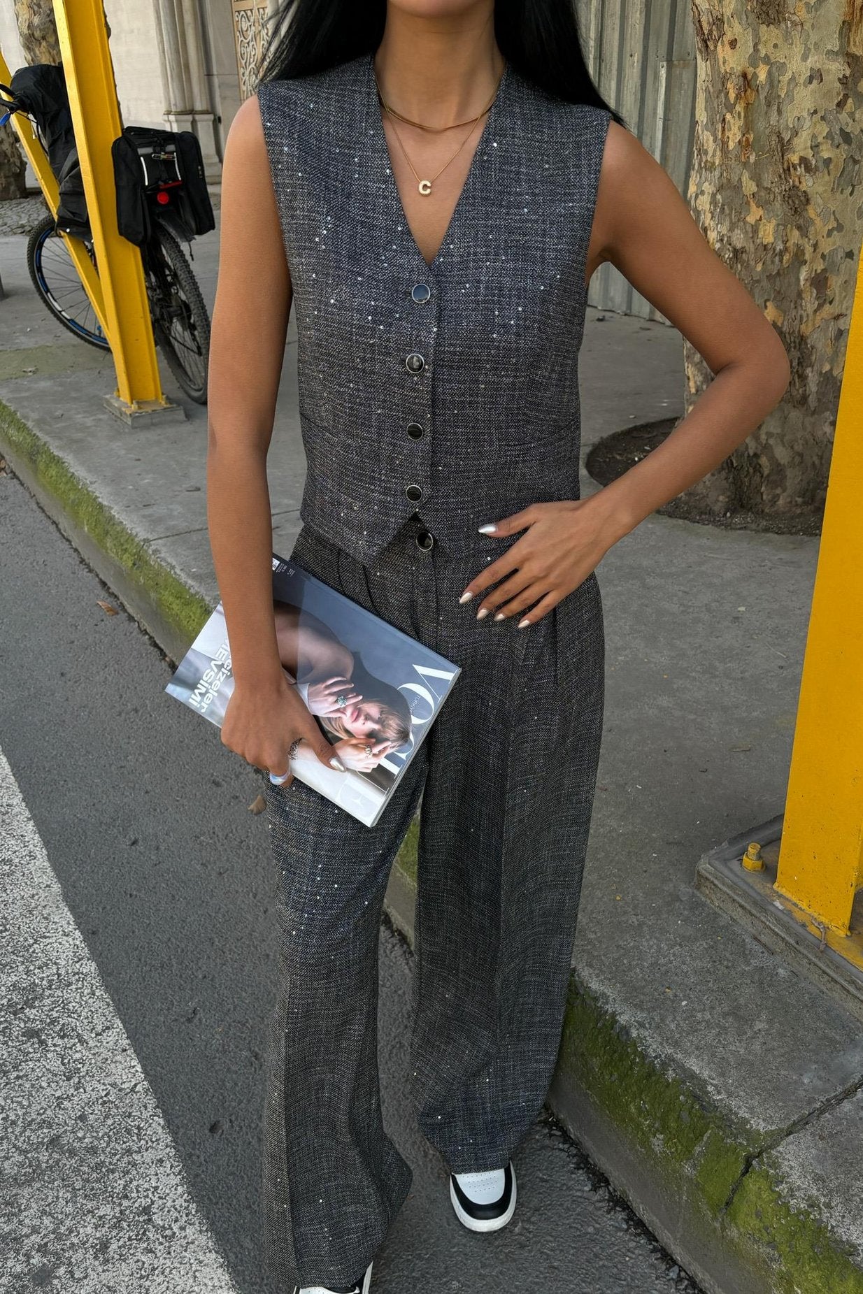 Sequined and Glittery Vest Suit
