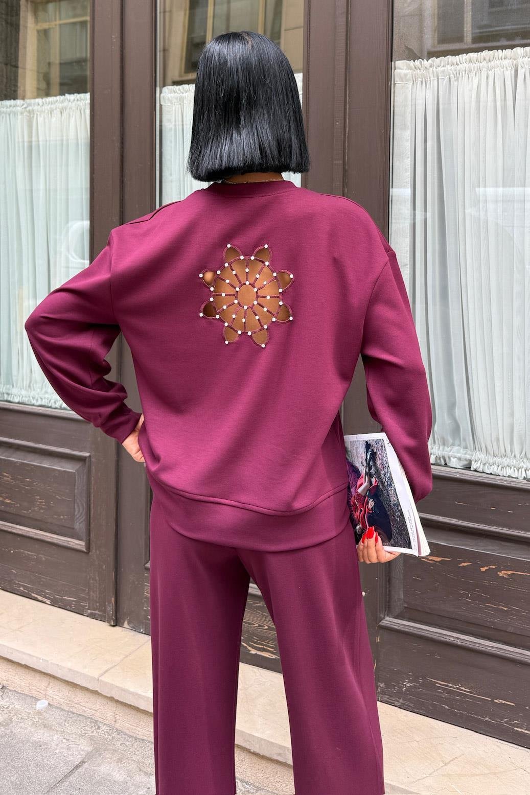 Modal Suit with Back Accessory Decollete Dark Pink