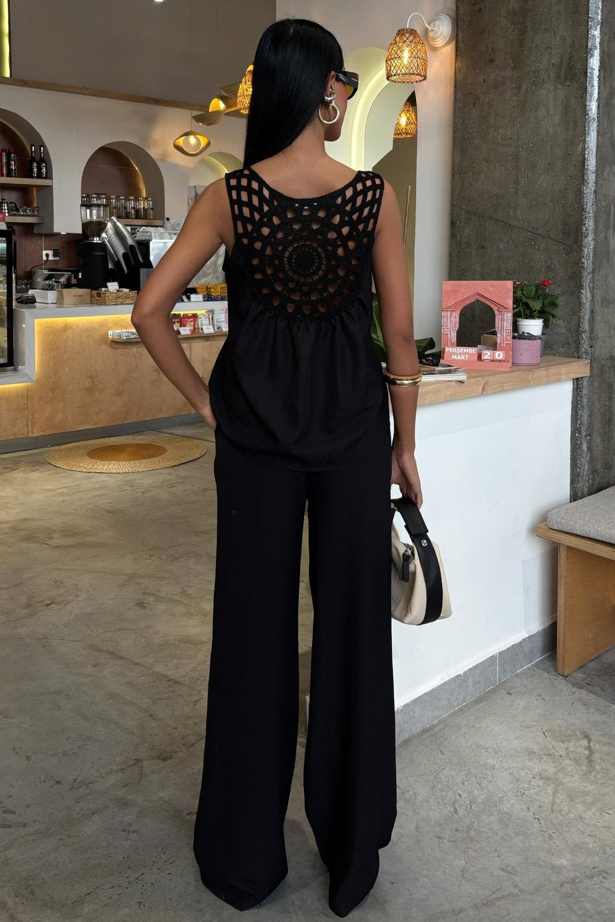 Comfortable Laced Backless Suit Black