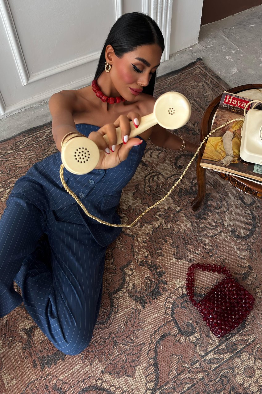 Striped Suit with Strapless Bustier and Plazzo Trousers