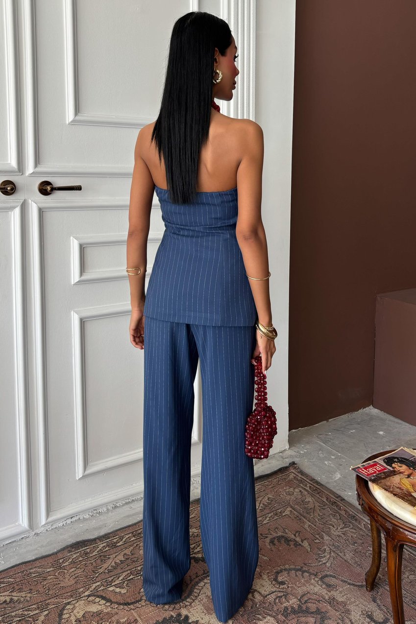 Striped Suit with Strapless Bustier and Plazzo Trousers