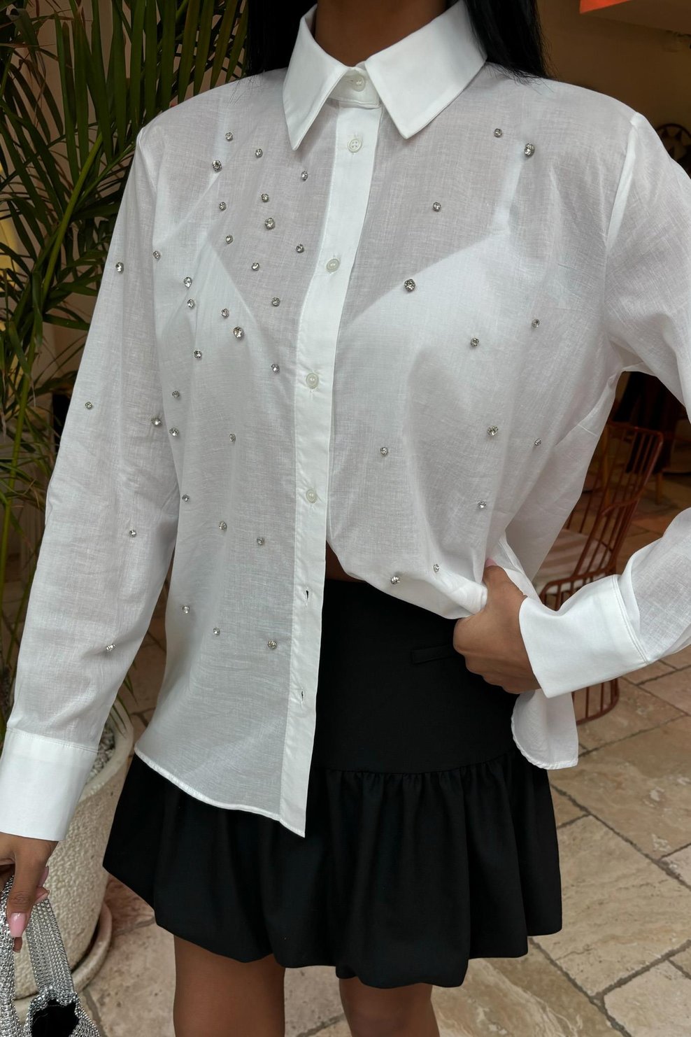 Stone-Padded Voile Shirt