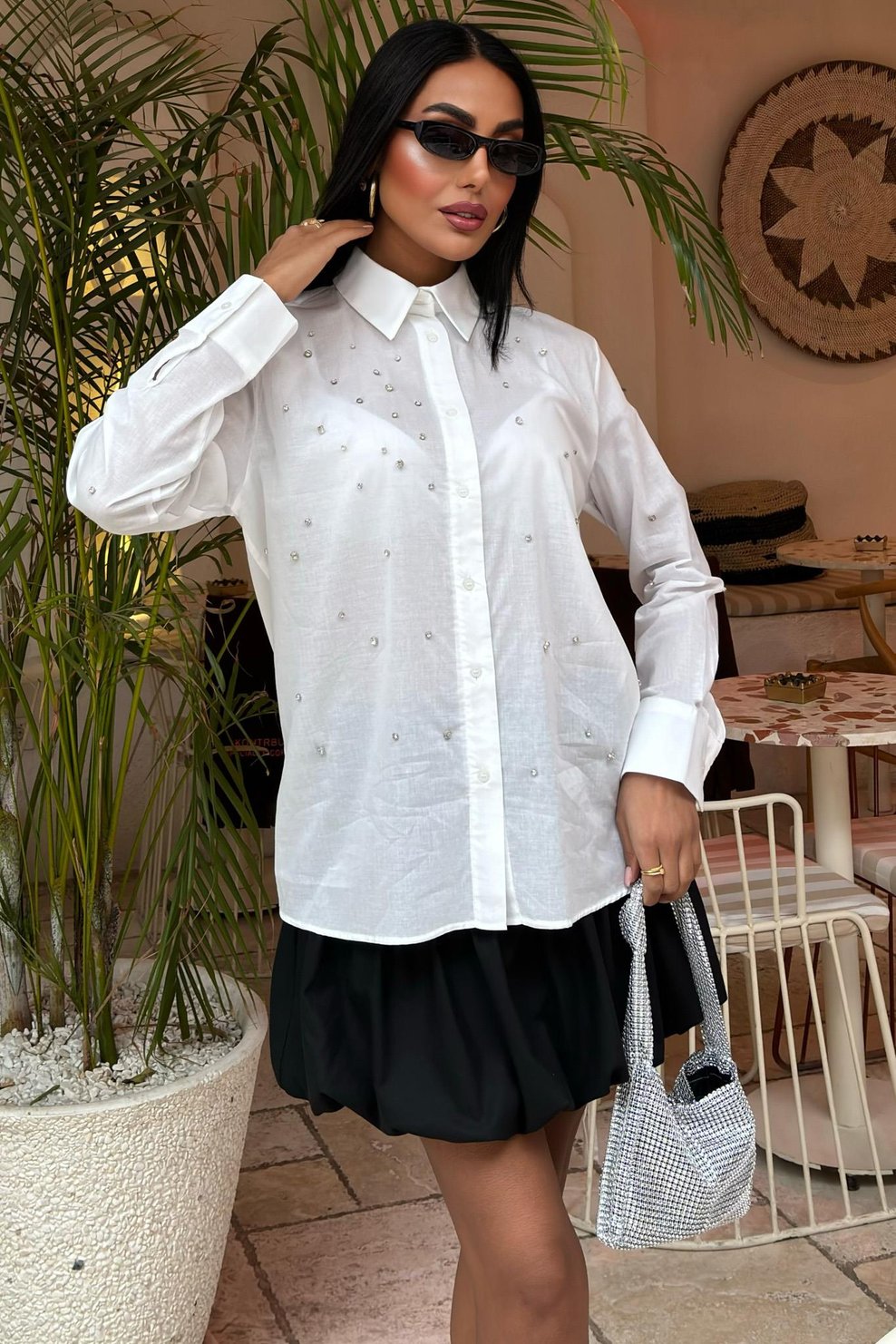 Stone-Padded Voile Shirt