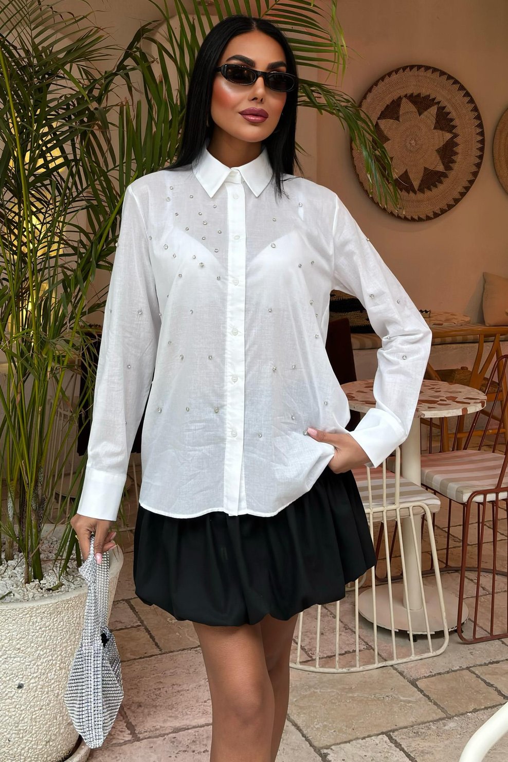 Stone-Padded Voile Shirt