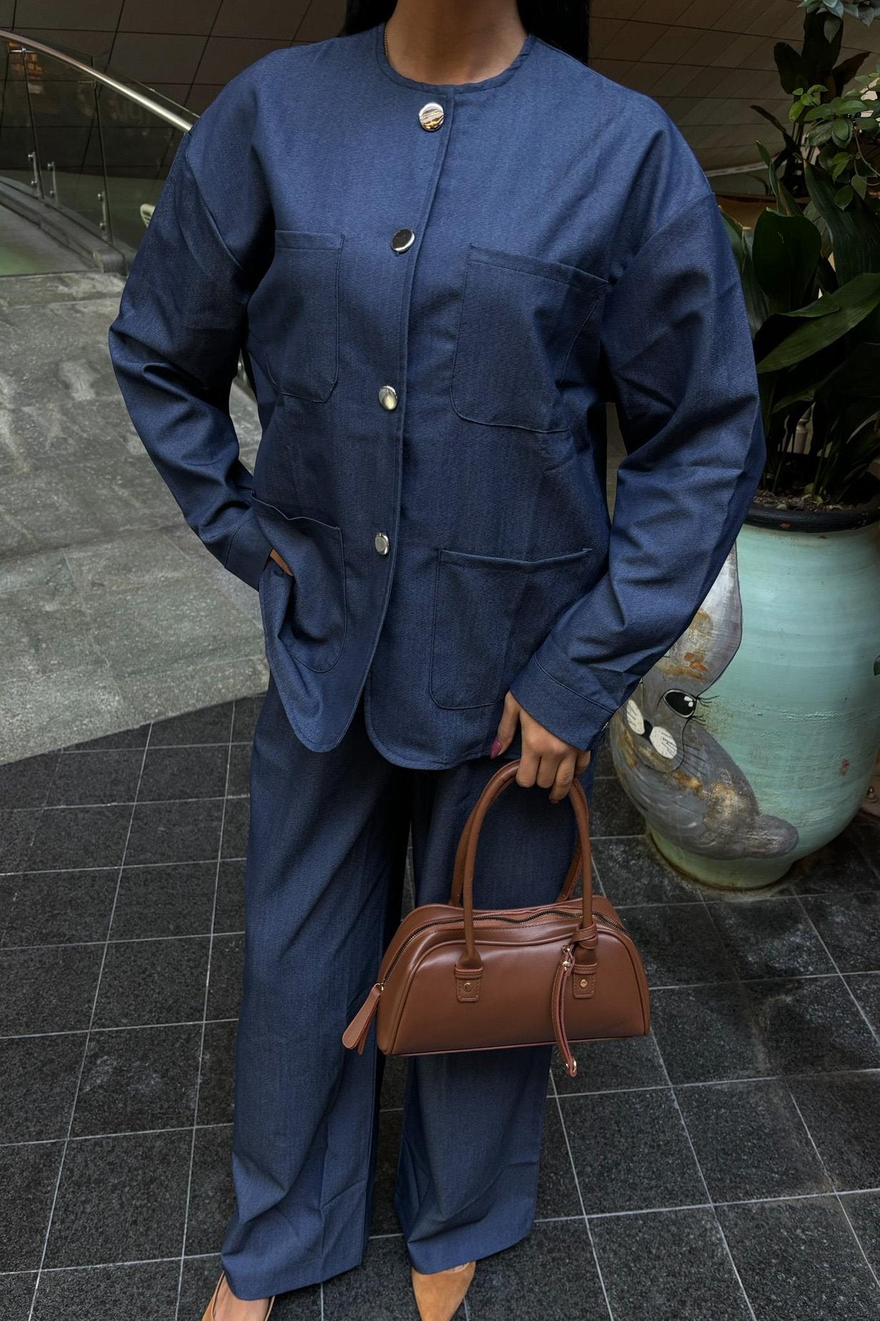 Tencel Suit with Bag Pocket Detail Palazzo Trousers