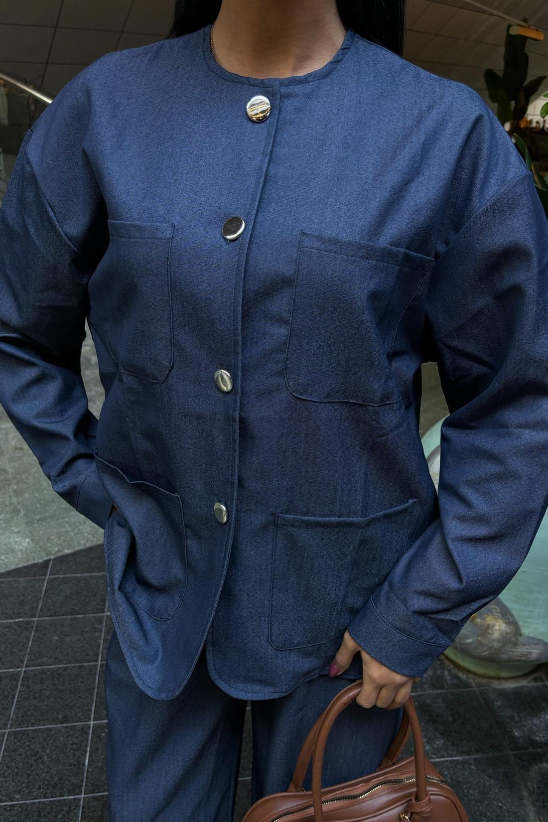 Tencel Suit with Bag Pocket Detail Palazzo Trousers
