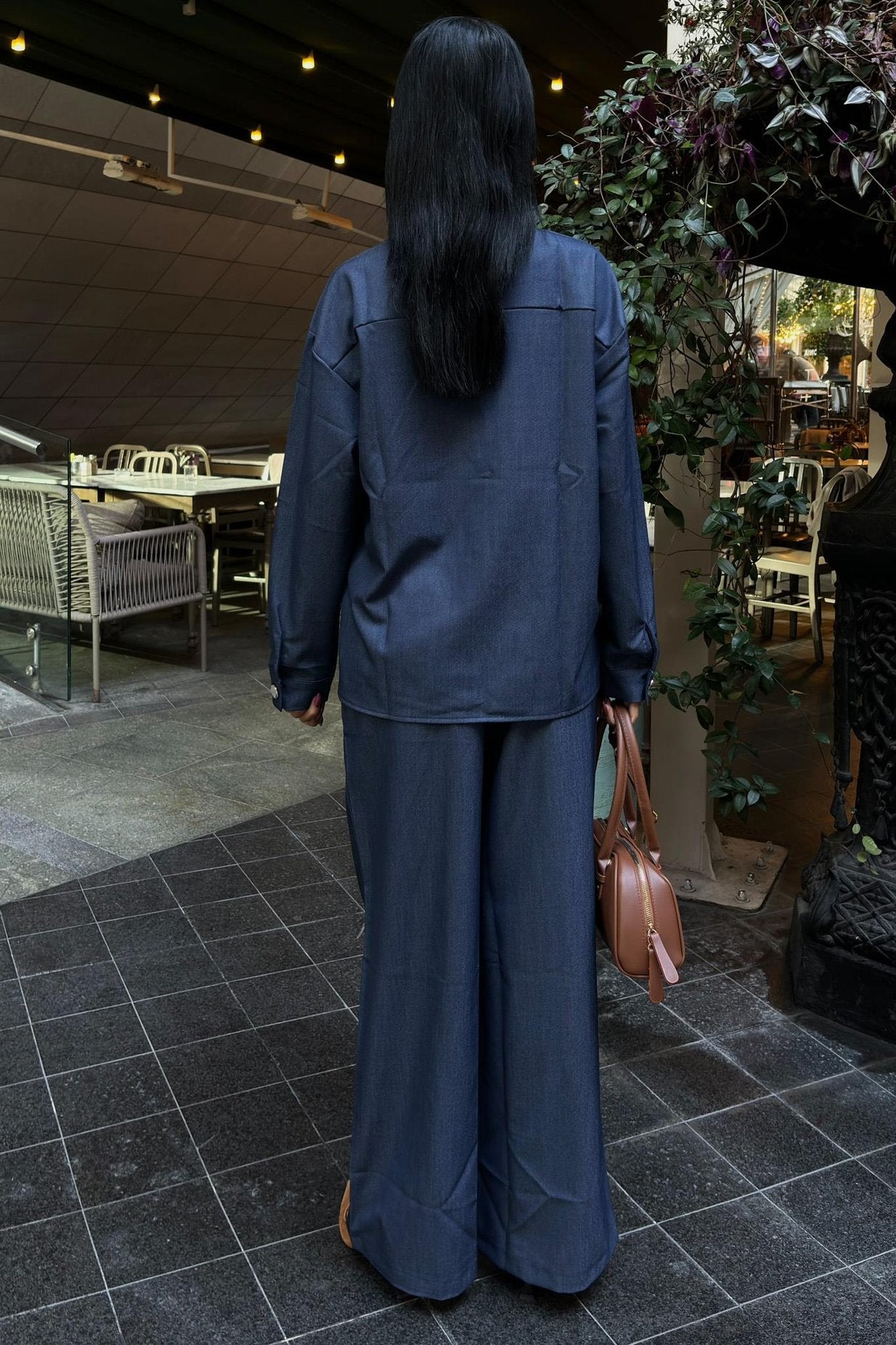 Tencel Suit with Bag Pocket Detail Palazzo Trousers