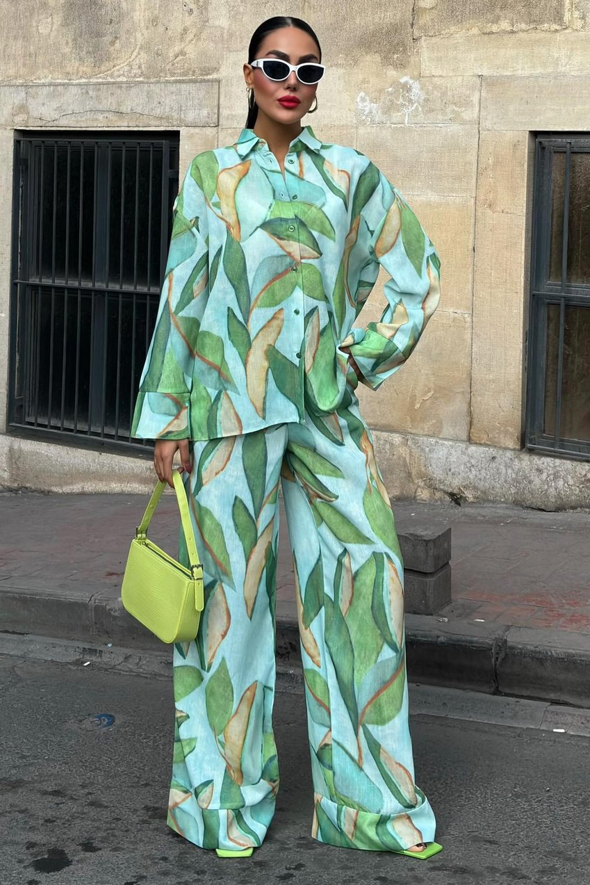 Leaf Patterned Linen Suit