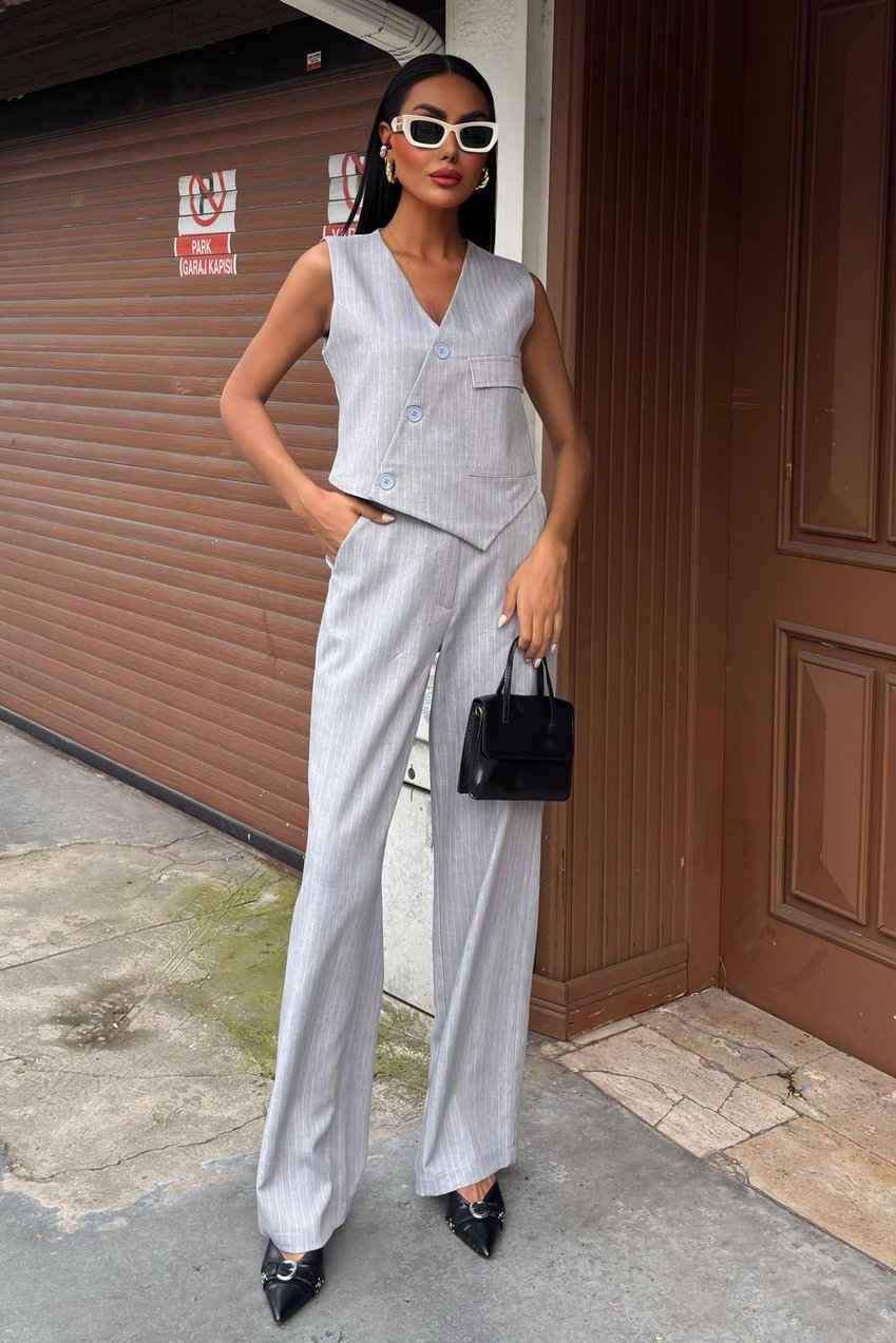 Vest Cross Detail Buttoned Pocket Vest Suit silver