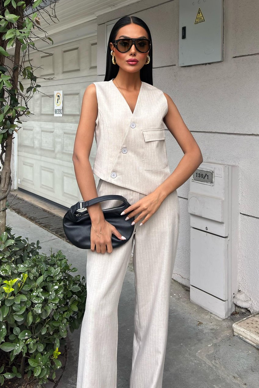 Vest Cross Detail Buttoned Pocket Vest Suit White