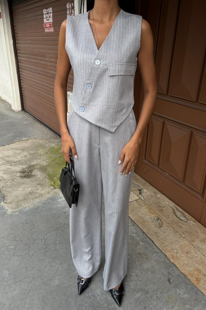 Vest Cross Detail Buttoned Pocket Vest Suit silver
